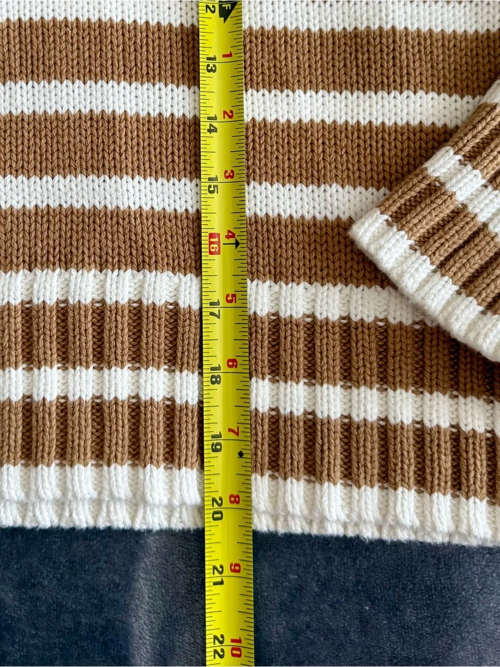J.CREW Rollneck Sweater Women's Size S Tan Striped Chunky Knit Preppy Coastal
